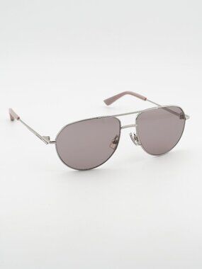 Bottega Veneta BV1302S 004 Unisex Sunglasses Silver Aviator Frame, Violet Lenses